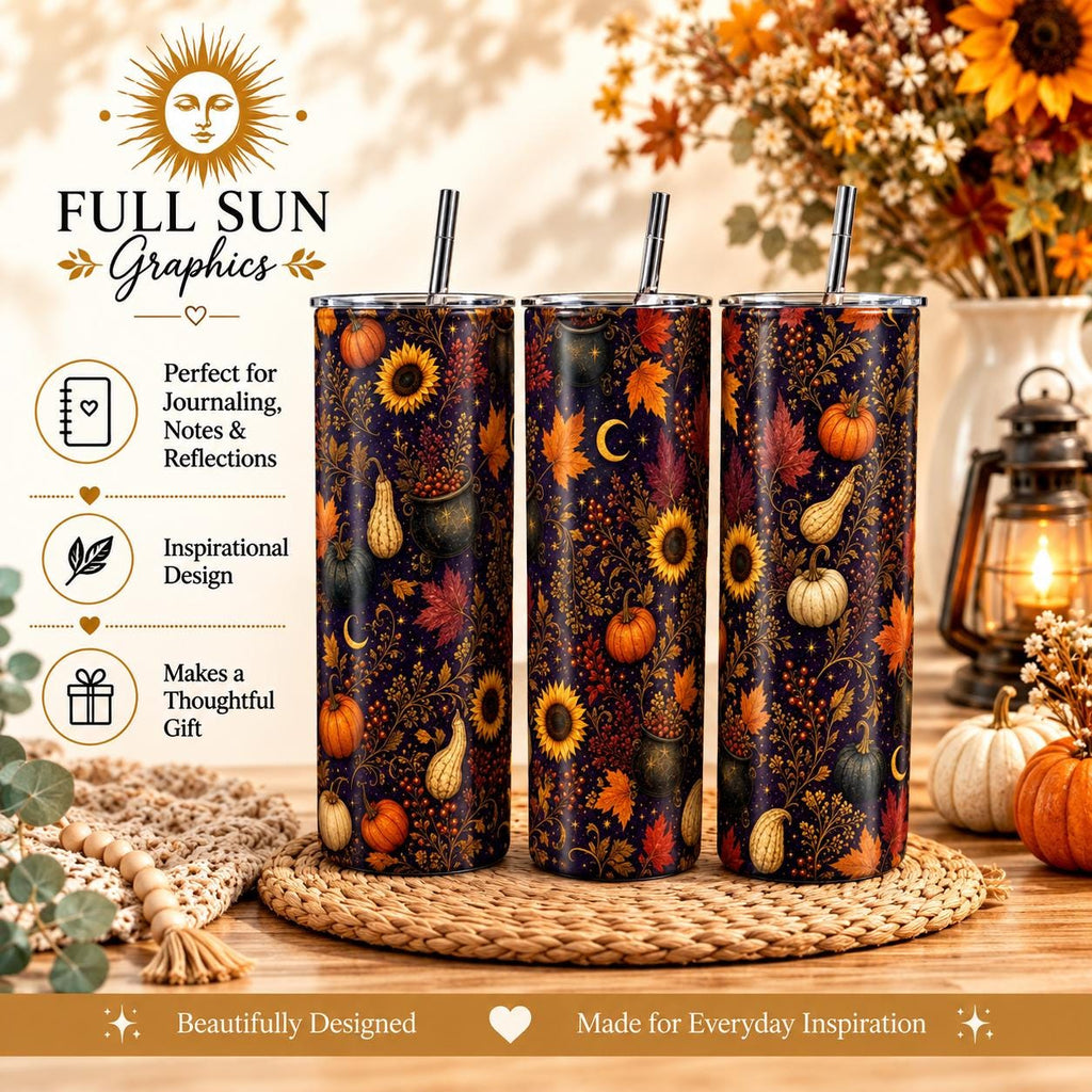 Pumpkin Celestial Skinny Tumbler, Fall Witchy 20oz Cup, Gift for Her