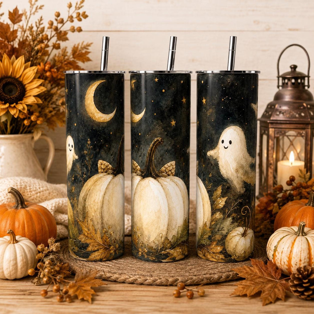 Ghost Pumpkin Skinny Tumbler, Halloween 20oz Cup,Fall Gift for Her