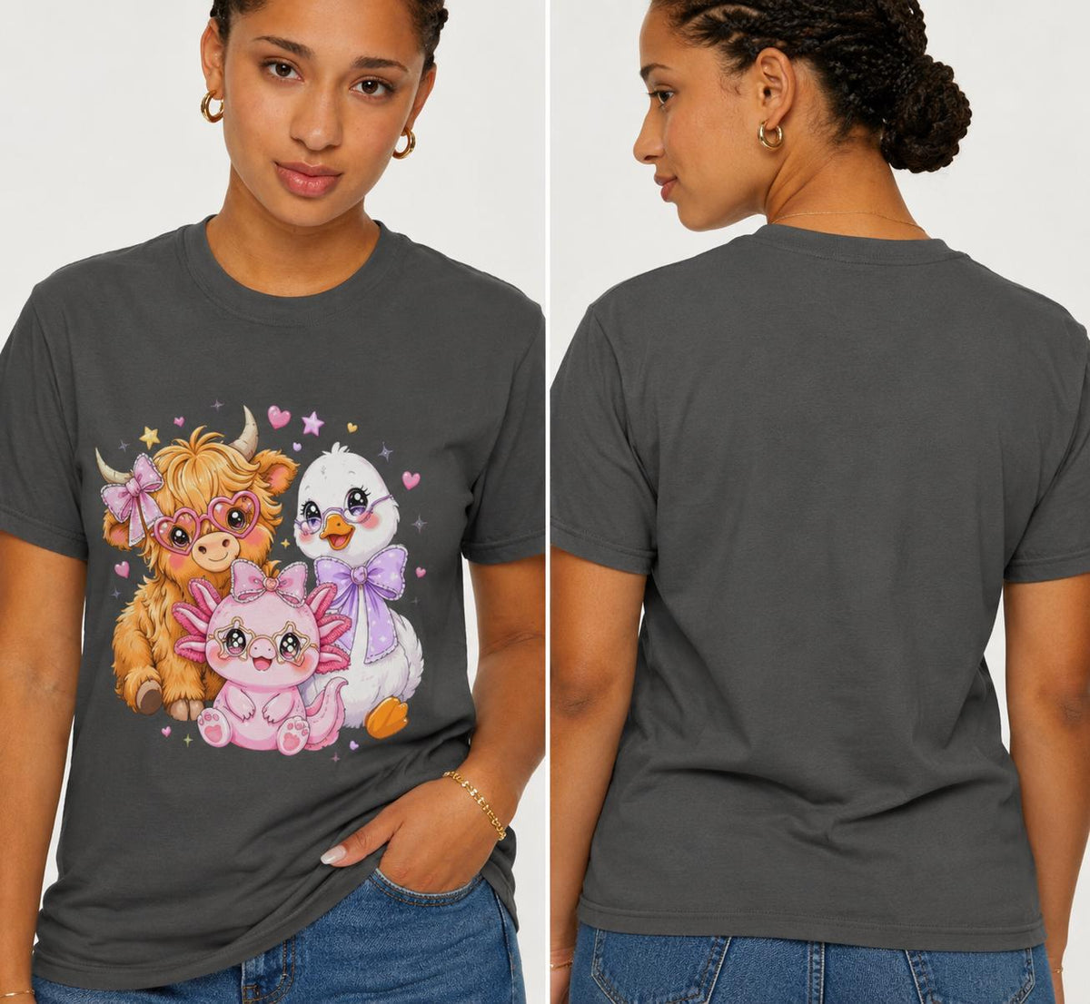 Cute Farm Animals T-Shirt, Cow Chick Kitten Kawaii Tee, Cottagecore Shirt, Country Girl Gift, Pastel Aesthetic Farmhouse Tee