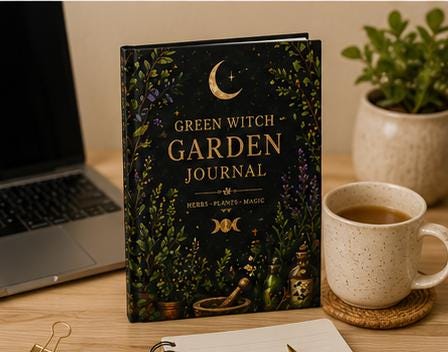 Green Witch Garden Journal Hardcover | Herbs Plants Magic Notebook,Plant lover Journal