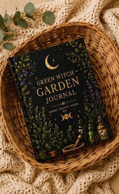 Green Witch Garden Journal Hardcover | Herbs Plants Magic Notebook,Plant lover Journal
