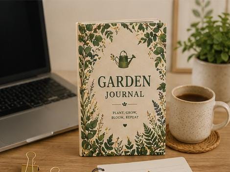 Garden Journal Hardcover Journal for Plants | Botanical Watering Can, Plant Grow Bloom Theme,Plant Lover Gift Journal