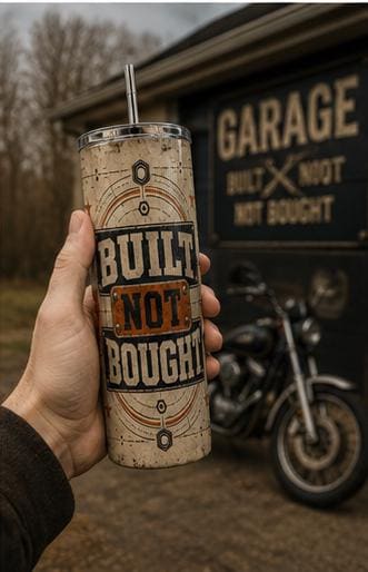 Built Not Bought Mechanic Tumbler, Vintage Garage Stainless Steel Cup