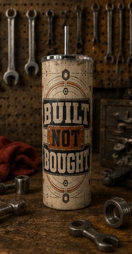 Built Not Bought Mechanic Tumbler, Vintage Garage Stainless Steel Cup