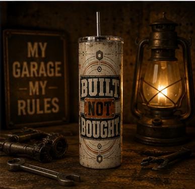 Built Not Bought Mechanic Tumbler, Vintage Garage Stainless Steel Cup