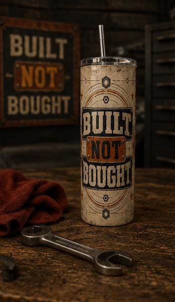 Built Not Bought Mechanic Tumbler, Vintage Garage Stainless Steel Cup