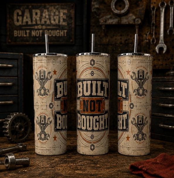 Built Not Bought Mechanic Tumbler, Vintage Garage Stainless Steel Cup