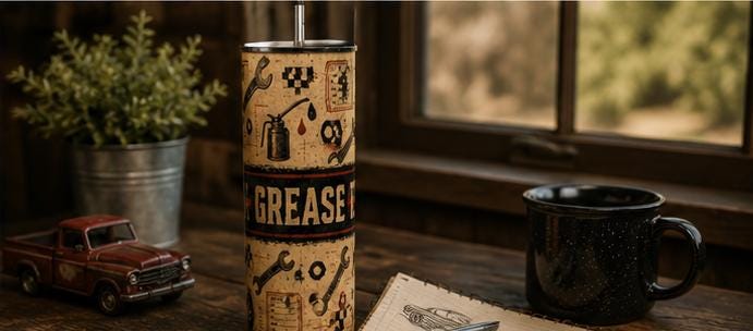 Mechanic Tumbler,Grease Grit Gasoline 20oz Cup with Straw, Automotive Gift