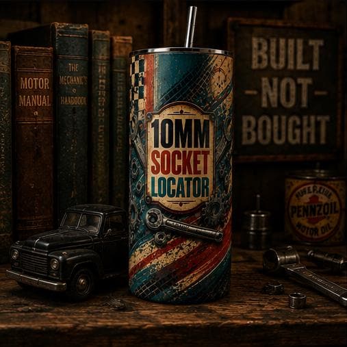 Funny Mechanic Cup, 10mm Socket Locator Tumbler, Gift for Dad Husband