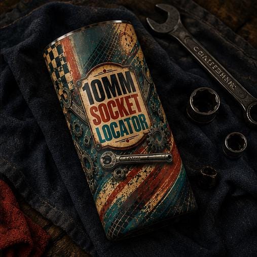Funny Mechanic Cup, 10mm Socket Locator Tumbler, Gift for Dad Husband