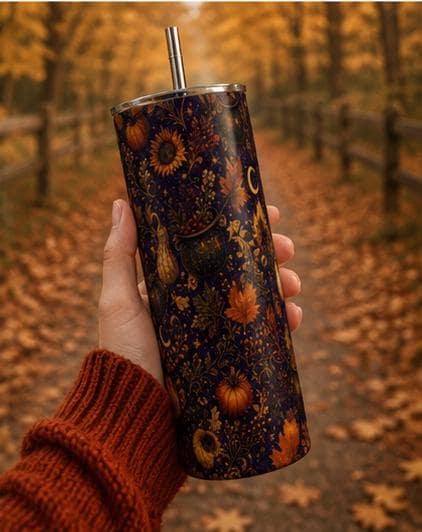 Pumpkin Celestial Skinny Tumbler, Fall Witchy 20oz Cup, Gift for Her