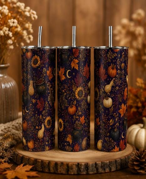 Pumpkin Celestial Skinny Tumbler, Fall Witchy 20oz Cup, Gift for Her