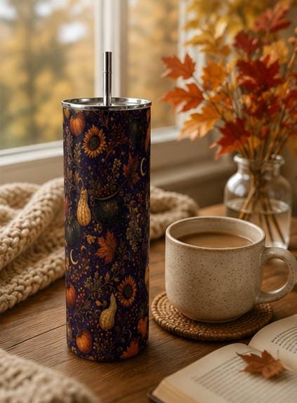 Pumpkin Celestial Skinny Tumbler, Fall Witchy 20oz Cup, Gift for Her