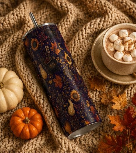 Pumpkin Celestial Skinny Tumbler, Fall Witchy 20oz Cup, Gift for Her