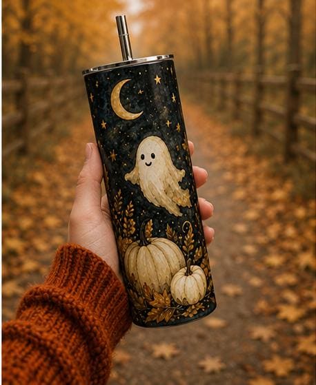 Ghost Pumpkin Skinny Tumbler, Halloween 20oz Cup,Fall Gift for Her