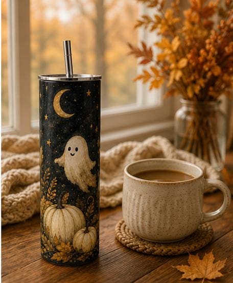 Ghost Pumpkin Skinny Tumbler, Halloween 20oz Cup,Fall Gift for Her