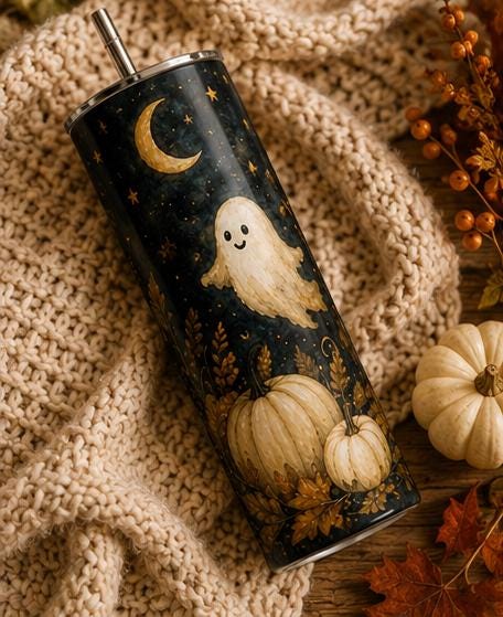 Ghost Pumpkin Skinny Tumbler, Halloween 20oz Cup,Fall Gift for Her