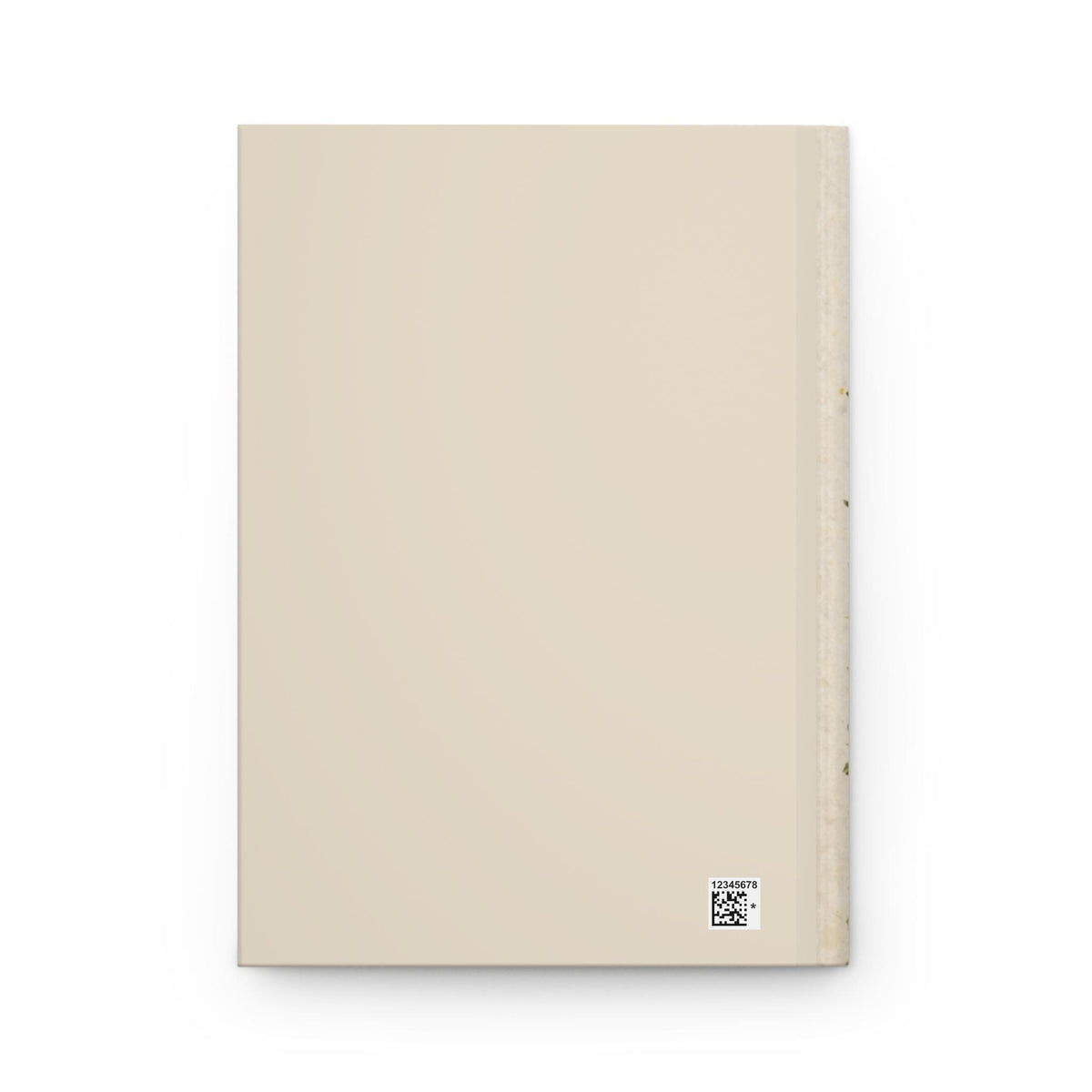 The plain cream-colored back cover of a journal with a small barcode in the bottom right corner.