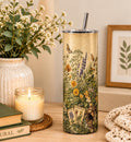 Botanical Wildflower Skinny Tumbler, Cottagecore Garden Travel Cup, Nature Lover Gift
