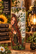 Druid Coffee Tumbler with Straw, Whimsical Fantasy Stainless Steel Insulated Cup, 20oz Skinny Mug