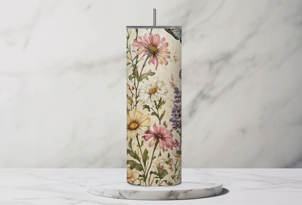 Butterfly Wildflower Tumbler | Cottagecore Boho Floral Mug | Gift for Her