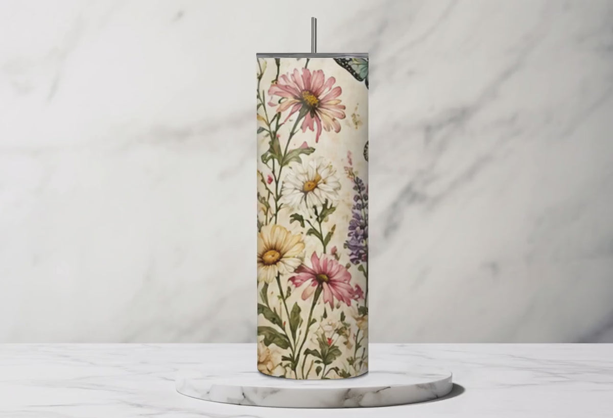 Butterfly Wildflower Tumbler | Cottagecore Boho Floral Mug | Gift for Her