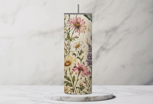 Butterfly Wildflower Tumbler | Cottagecore Boho Floral Mug | Gift for Her