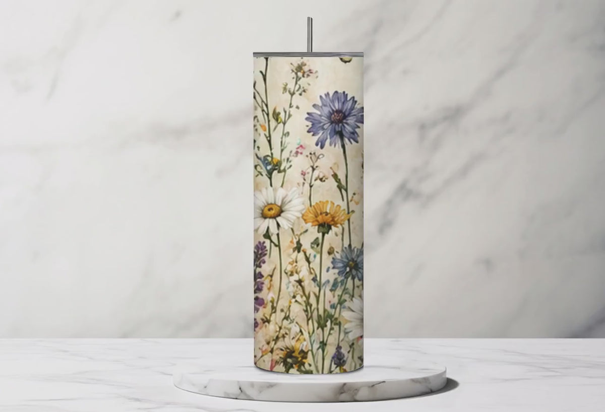 Wildflower Tumbler, Cottagecore Floral 20oz Stainless Steel Travel Cup