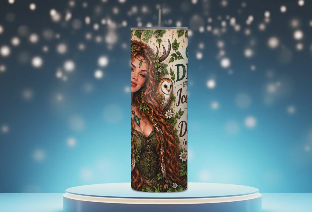 Druid Coffee Tumbler with Straw, Whimsical Fantasy Stainless Steel Insulated Cup, 20oz Skinny Mug